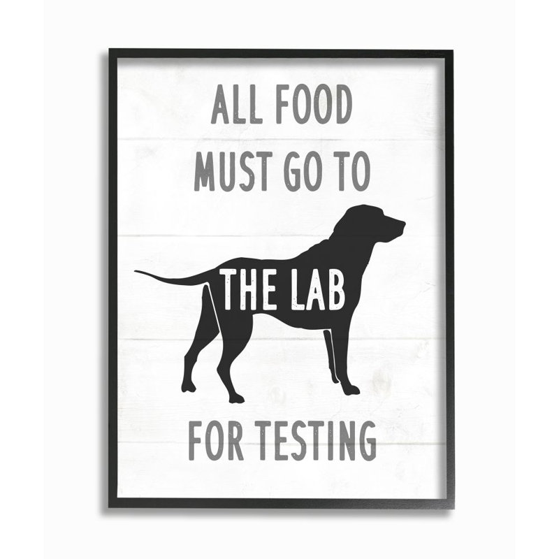«Kitchen All Food to the Lab Animal Dog Pun» par Daphne Polselli, reproduction d'art textuel, Giclée encadrée noir minuit