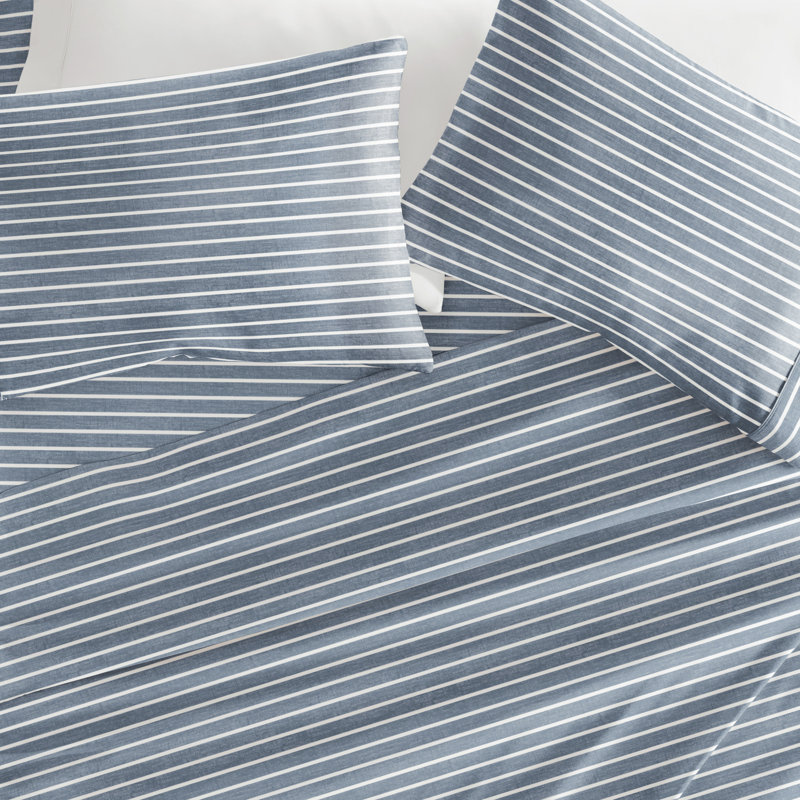 4 Piece Delicate Details Pattern Sheet Set, Full Sheet Set with 2 Standard Pillowcase, Stone Striped