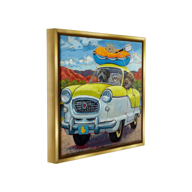 "Cadre de vacances flottant dans une voiture" par CR Townsend sur toile, Cadre flottant métallique doré, H 18 po x l 18 po