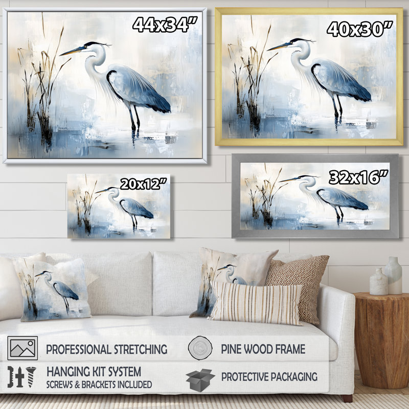 Héron dans le brouillard au bord du lac I - reproduction d'art murale Heron, H 16 po x l 32 po, Doré