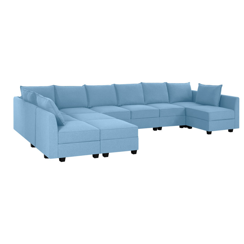 Canapé modulaire Zoriyah, Robin 100% lin bleu œuf