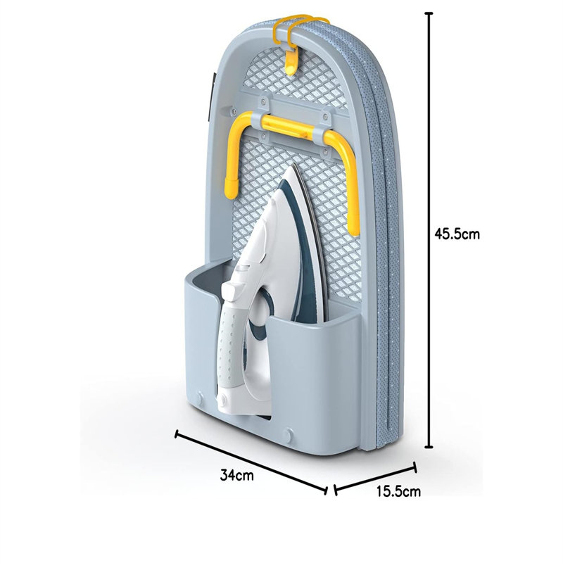 Compact Grey and Yellow Folding Tabletop Ironing Board with Iron Holder