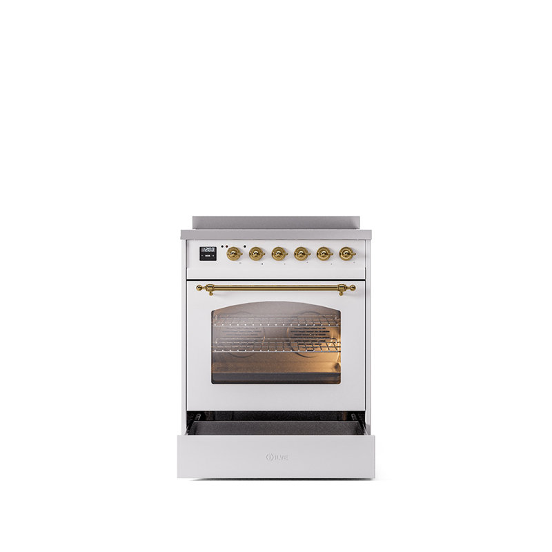 ILVE Nostalgie II Series 30 inch Induction Range with 4 Induction Elements (Glass Door), White/Brass