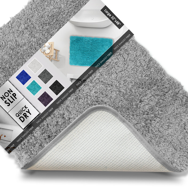 Tapis pour salle de bain rectangulaire en polyester antidérapant Ciarra, l 32 po x L 48 po, Argent