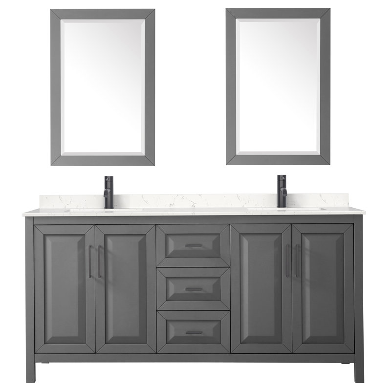 Daria 72'' W Double Vanity, Polished Chrome, Dark Gray, White Cultured Marble
