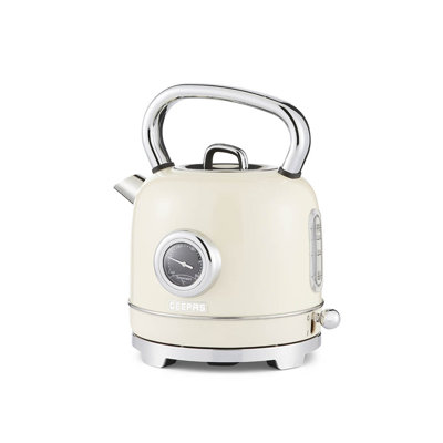 GEEPAS Retrovive Electric Kettle | Vintage Cordless Stainless Steel Rapid Boil for Hot Water Tea Coffee | Auto Shut-Off 360° Swivel Base Temp Gauge Boil Dry Protection | 2 Yr Warranty 1.8L 3000W