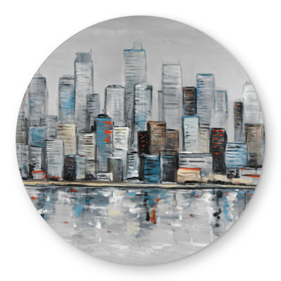 Abstract Urban Skyline - Office Cities Round Outdoor Rug