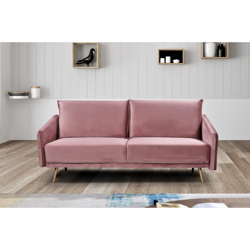Leidesdorff 72.83" Velvet Round Arm Sofa, Rose