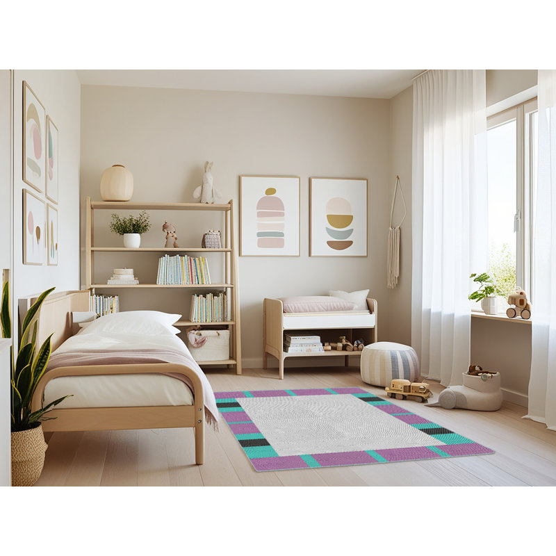 Tapis gris/vert/mauve à motifs, Rectangle 4 pi x 6 pi