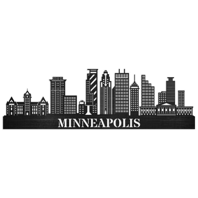 Décoration murale en bois Minneapolis City Skyline, H 14 po x l 46 po x P 0,25 po, Naturel