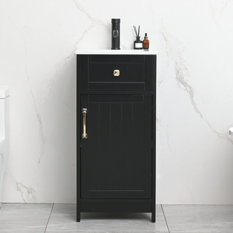 16-inch Modern Bathroom Vanity With Sink, Gold, Black