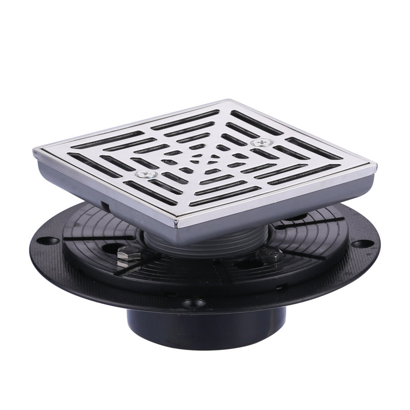4.5 In. Floor Drain With Square Stainless Steel Screw-Tite Strainer, Brushed Nickel