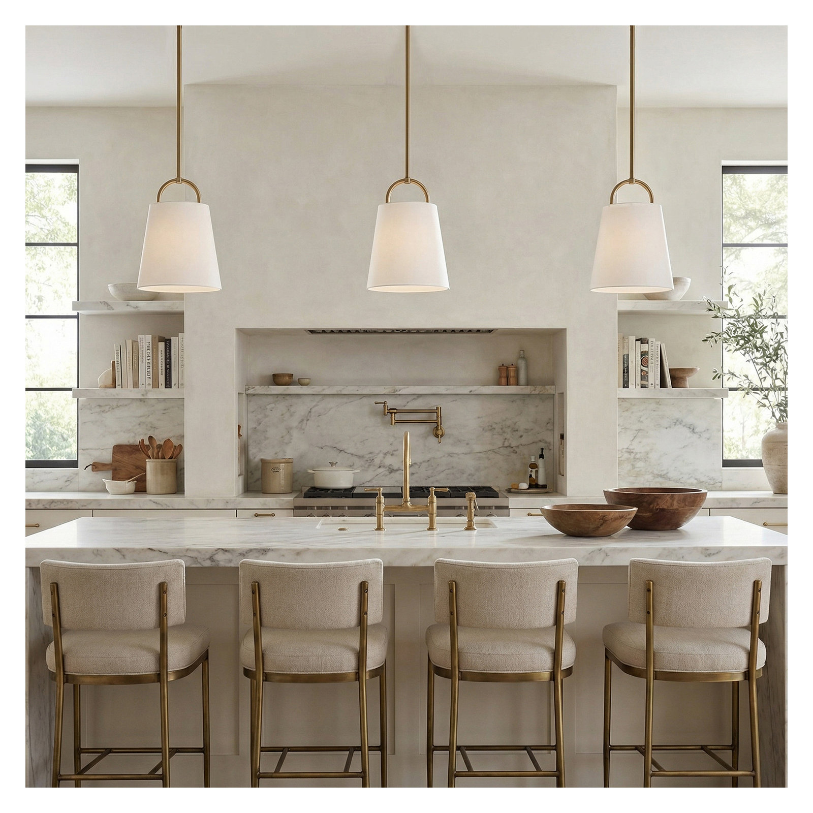 Single Light Poly-Blend Dimmable Pendant, Brass, 13.75" H x 10" W x 10" D