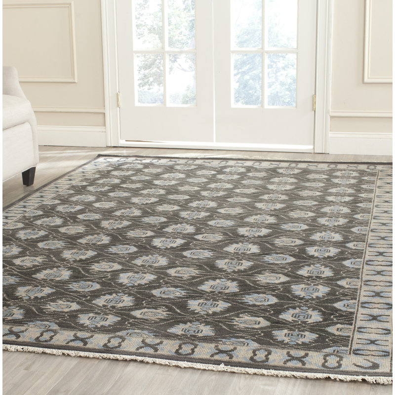 Oushak Oriental Hand-Knotted Wool Charcoal Area Rug, Rectangle 6' x 9'