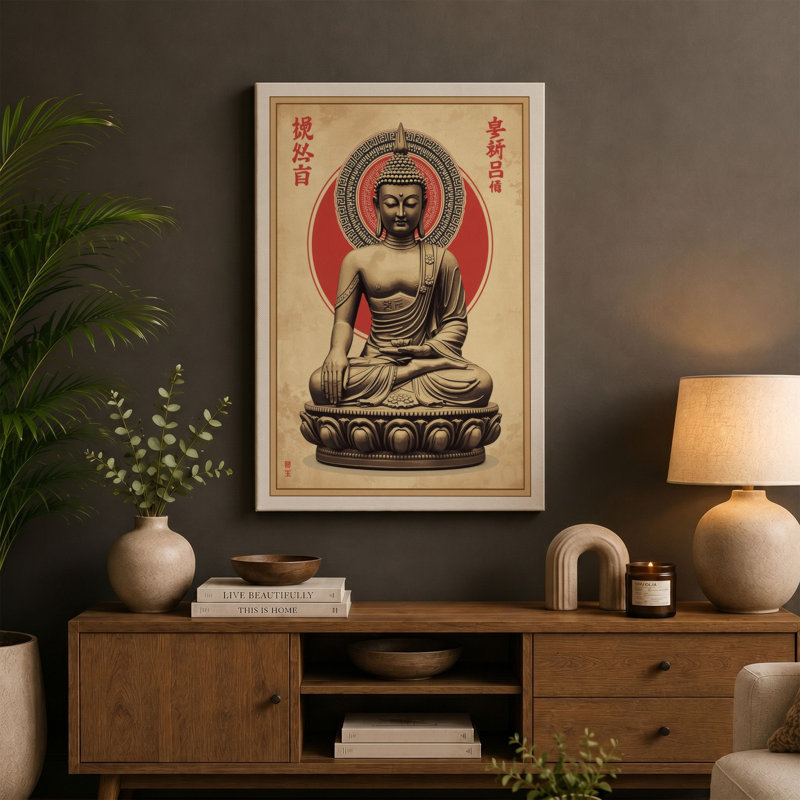 Buddha in Repose Japandi - Wrapped Canvas, 24x16 - 61.0 x 40.6 cm, Cream Border