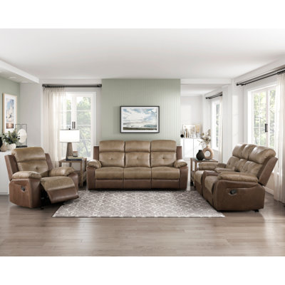 3 pièces inclinables en microfibre brune, style moderne pour le salon principal, structure en bois massif, rembourrage en mousse à ressorts ensachés, poignée à languette inclinable, avec rembourrage en microfibre confortable pour la maison,