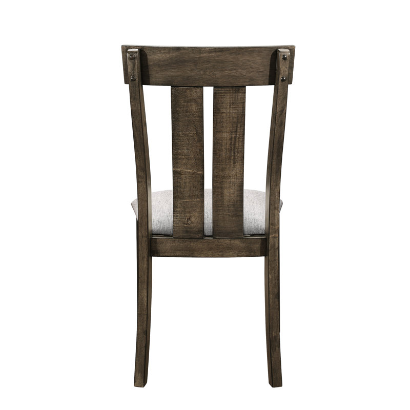 2 chaises de salle à manger rustiques - chêne brun, siège à coussin en tissu gris, style dossier (2 pièces) chêne et tissu, bois de chaise