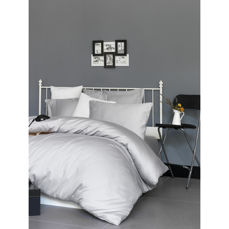Drap-housse 100% coton Maez, Double, Gris clair