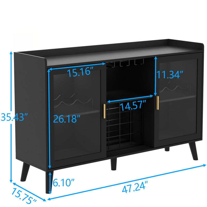 Bar à vin Ermo avec éclairage à DEL, armoire à café avec porte-bouteilles, Noir