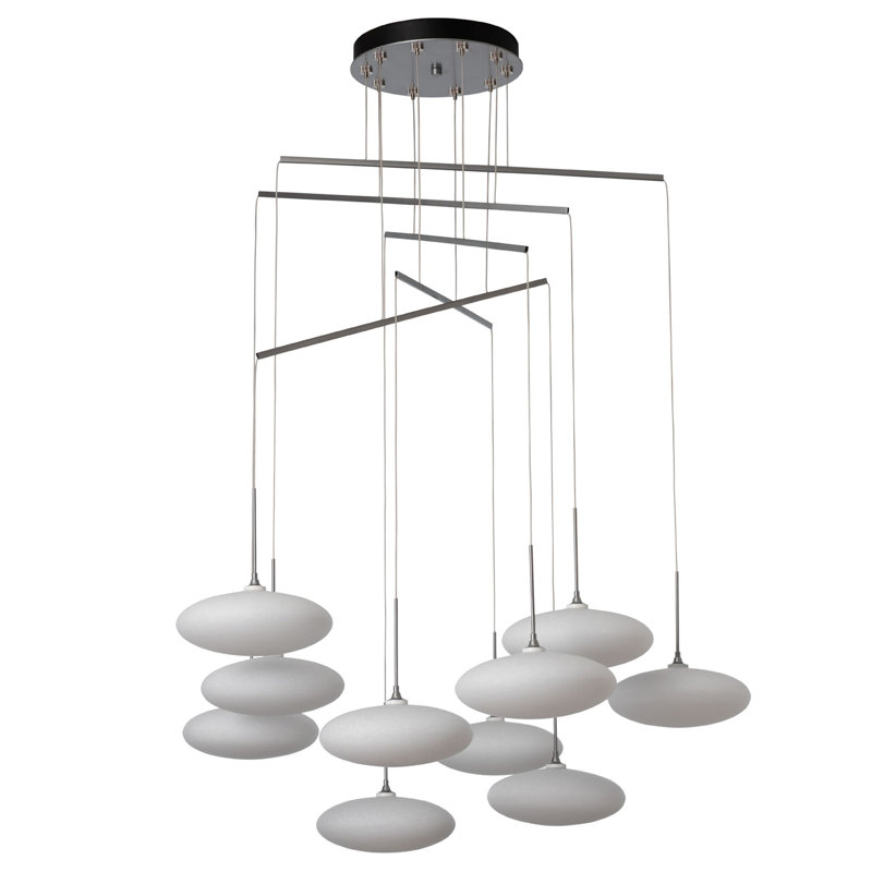 Clouds 10-Light Mobile Pendant - Sterling - Standard Overall Height, White, 76"