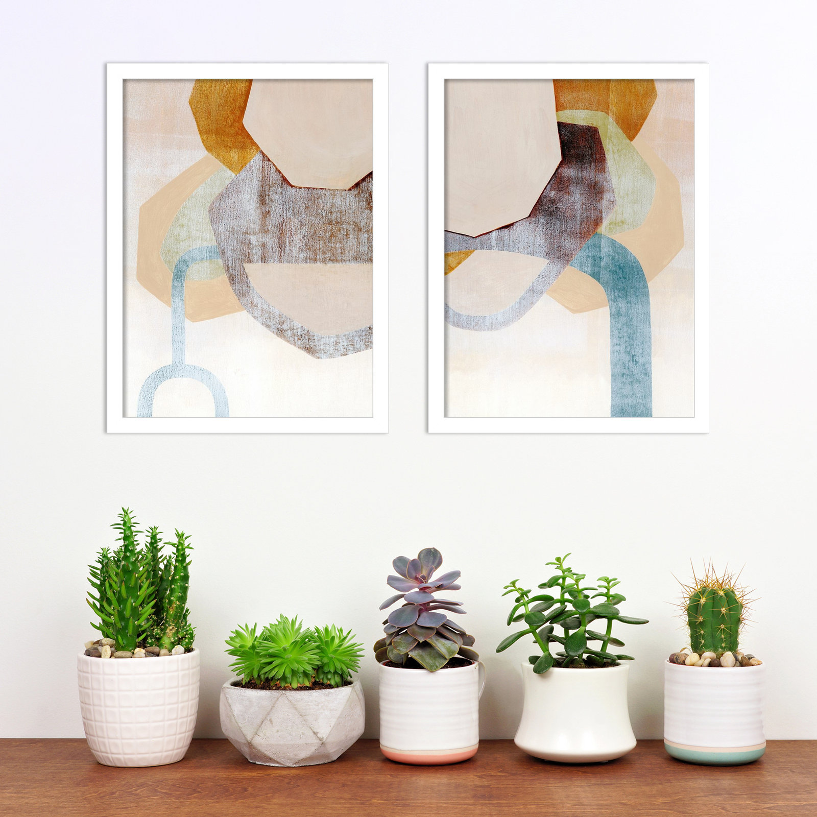 Desert Rockfalls 2-Piece Print Set, White, 18" H x 30" W