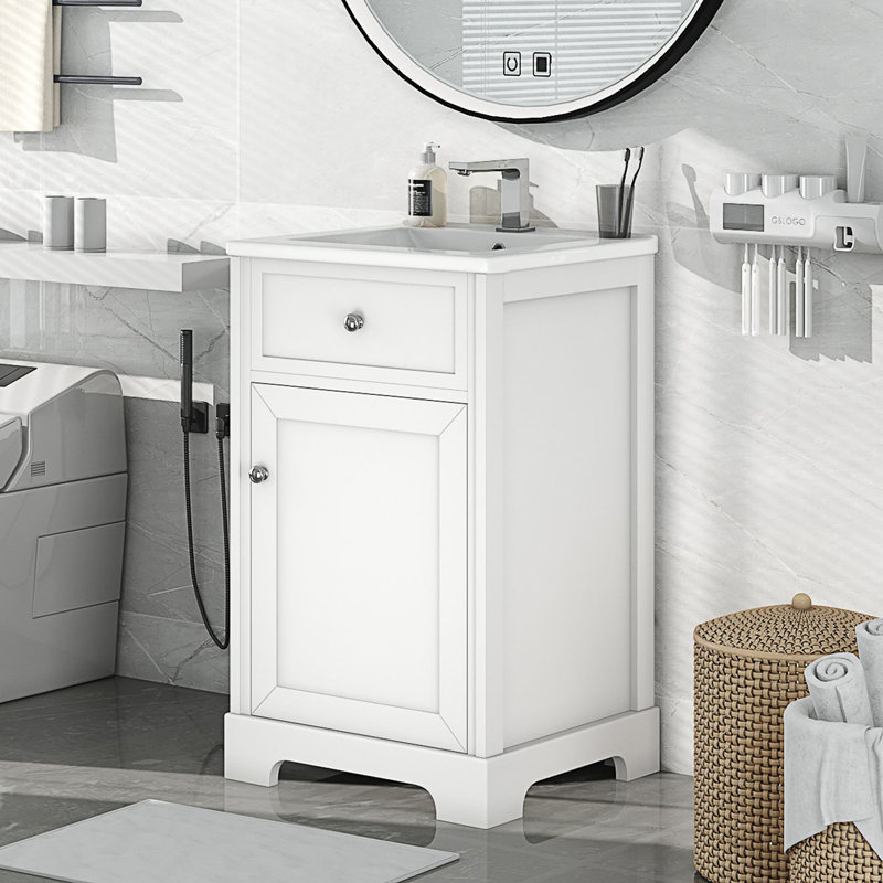 Meuble-lavabo de salle de bain avec lavabo, armoire de salle de bain avec porte à fermeture douce, support de rangement et tablette réglable