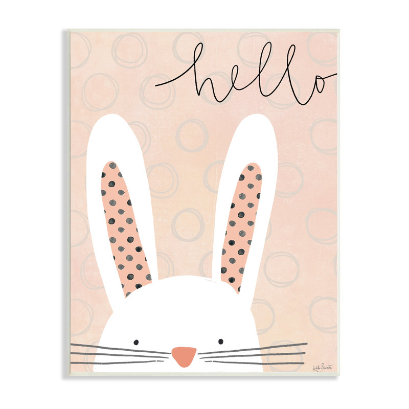 Motif à pois «Hello Bunny» Baby Lapin - impression sur bois, Plaque murale, H 19 po x l 13 po x P 0,5 po