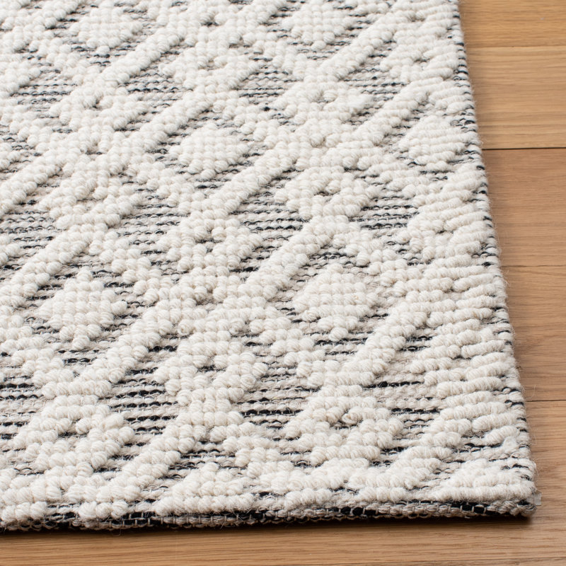 Tapis géométrique en laine / gris tissé à la main Vermont, Rectangle 8 pi x 10 pi