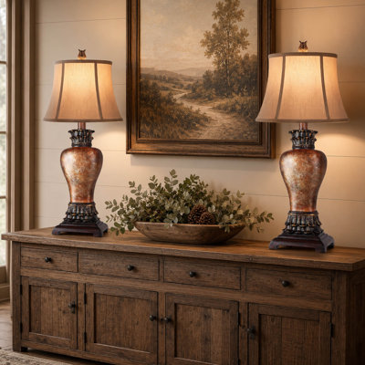 27'' Farmhouse Rustic Table Lamp Set of 2, 3-Color Bulbs