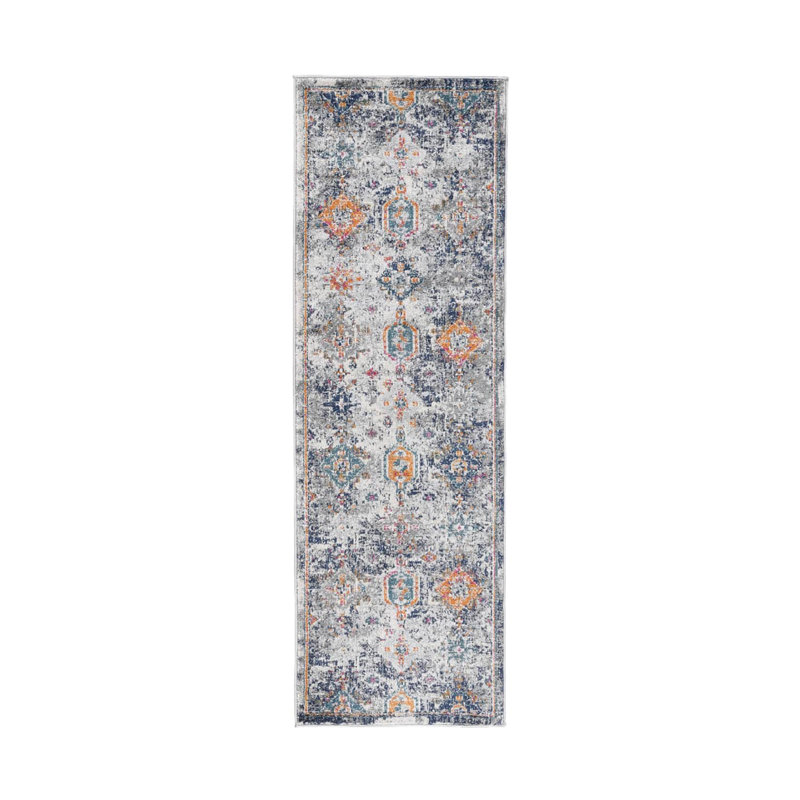 Myro Blue and Orange Synthetic Runner Rug 2 ft 7 in x 8 ft