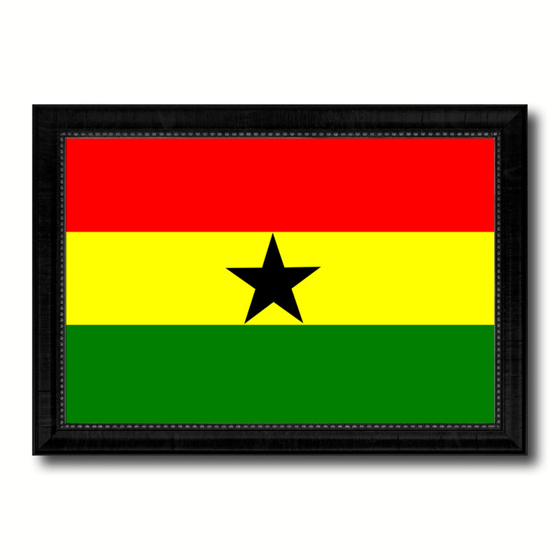 Drapeau du ghana sur toile, H 21 po x l 30 po x P 1 po, Encadrement noir