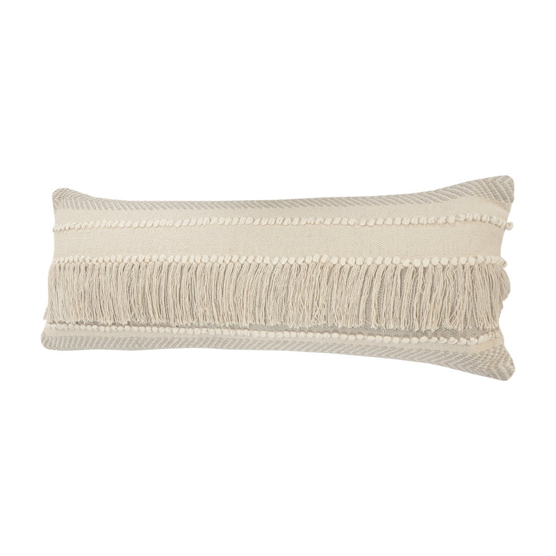 Housse de coussin décoratif contemporaine 100% coton à franges de couleur unie Contemporary, polyester