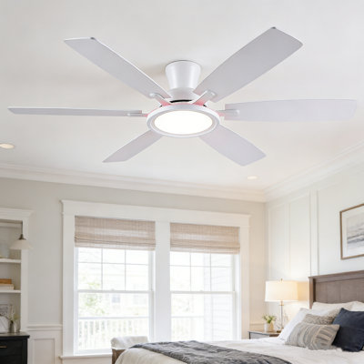 55" 6-blade White Ceiling Fans With Lights And Remote Control,RGB Multicolor Nightlight