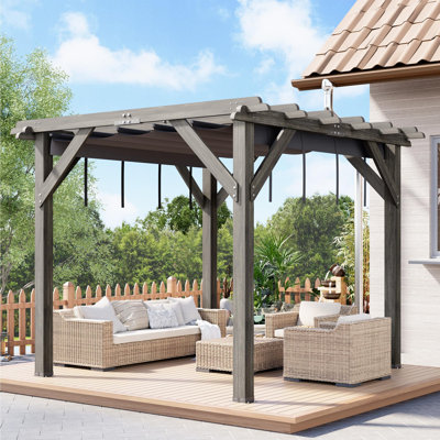 10x10 Ft Outdoor Spruce Wooden Gazebo Pergola with Canopy and Installation Kit, Premium Support Structure, Wind and Snow Resistant, Modern Outdoor Extendable Gazebo for Porches, Vines and Decks