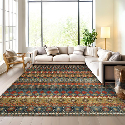 Boho Machine Washable Area Rug Non-Slip Indoor Carpet Non-Shedding Rug for Living Room Bedroom Dining Room Hallway Kitchen Office Playroom Nursery