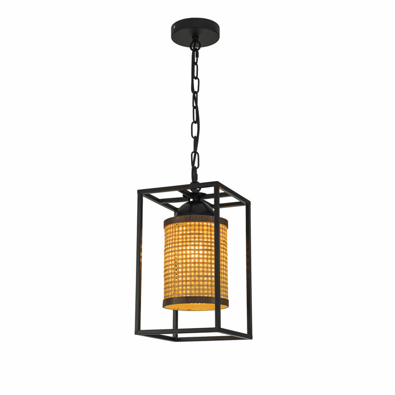 1-Light Rattan Outdoor/Indoor Coastal Boho Lantern Pendant Light