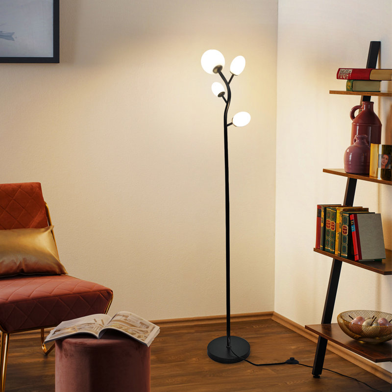 4-Light 68'' Black Tree Floor Lamp with LED Bulbs Included, Black