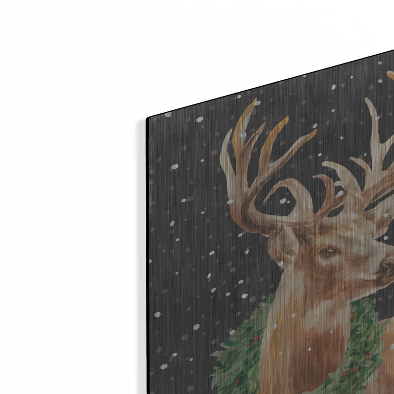  «Woodland Holidays Stag Black» par Danhui Nai, art mural en métal, H 12 po x l 12 po