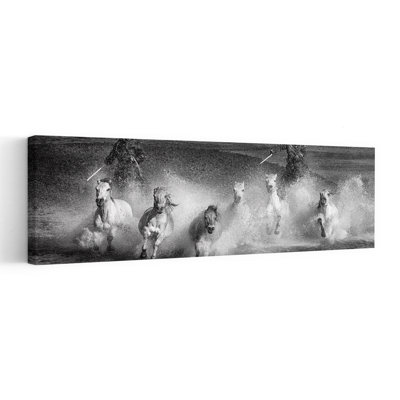 Wild Horses Gallop Through Water by Angela Muliani Hartojo - Wrapped Canvas Panoramic Print