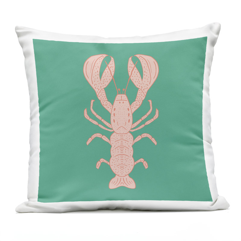 Coussin d'extérieur imprimé minimaliste rose et vert Lobster Design par Sazerelli Designs