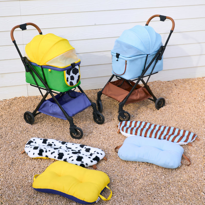 Poussette pliable et légère Zeze pour petits chiens et chats - Pliage à une main, cadre en aluminium, porte-gobelet et coussin lavable, couleur caramel océan