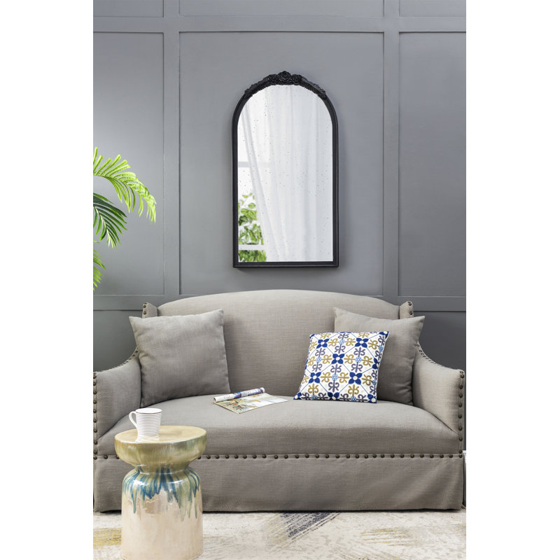 Cadre de miroir antique rose sculpté à la main 23 po x 42 po, 42 po x 23 po, Noir