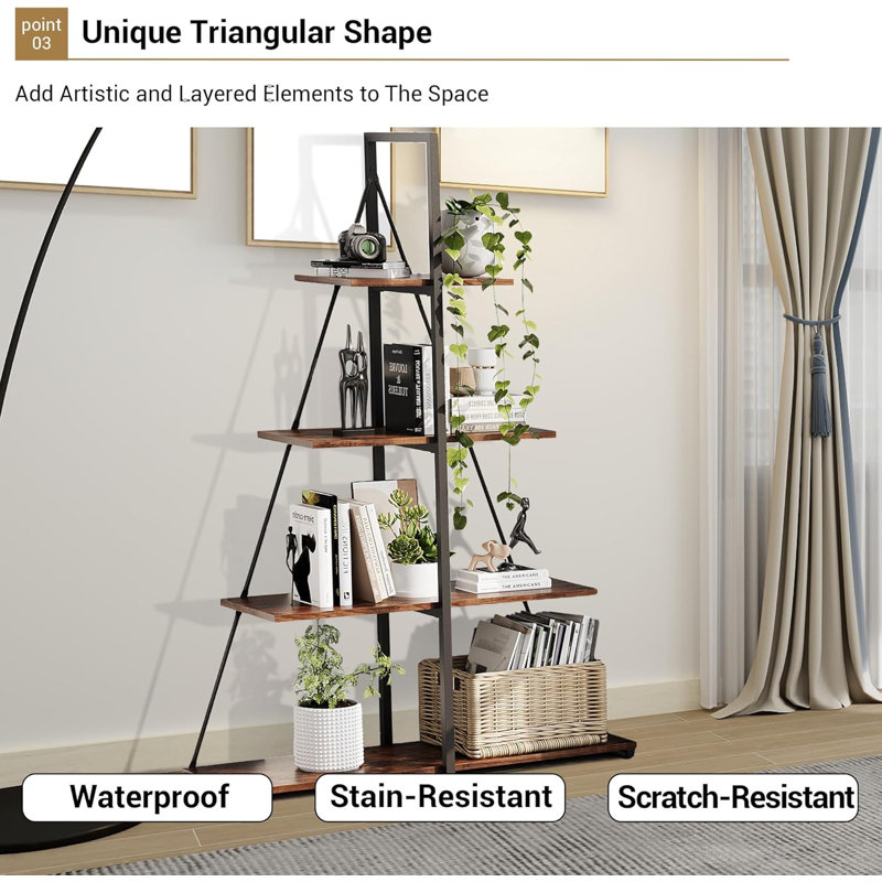 142.98cm H x 101.52cm W Steel Bookcase, Brown/Black