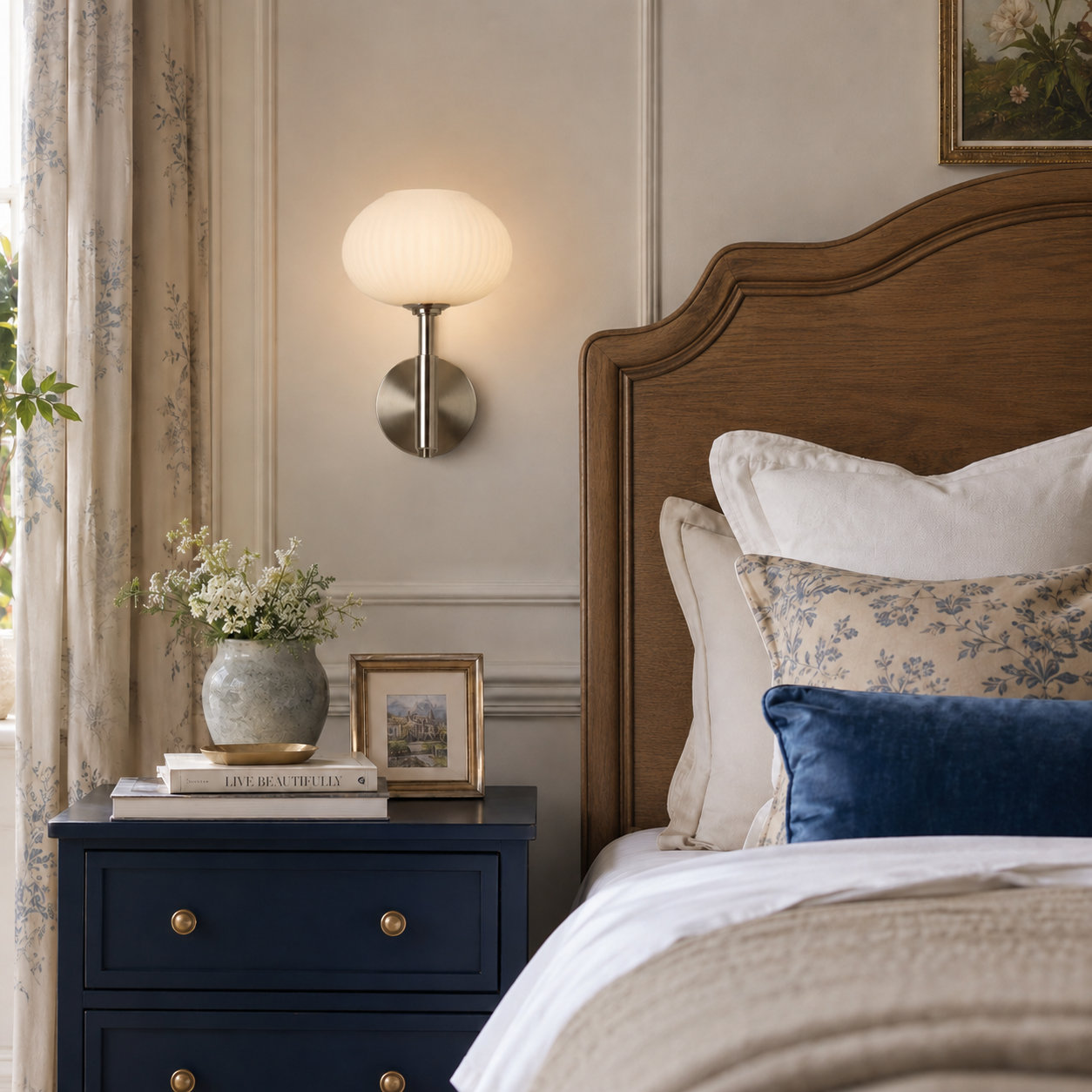 Single Light Dimmable Armed Sconce, Nickel