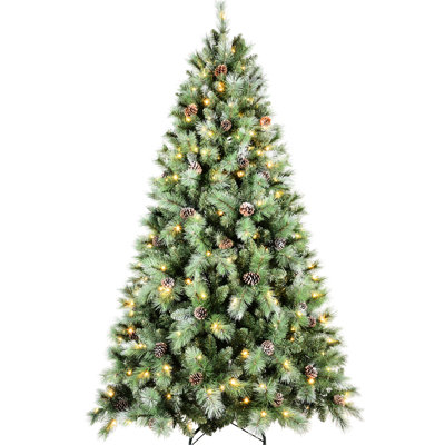 72 - Inch Full Bodied Holiday Christmas Tree With 300 Pre Strung Warm Glow Led Lights, 988 Mixed Branch Tips, 66 Pine , Effortless Setup Hinged Branches, And Base 6ft Soft Lit White Fast Assembly