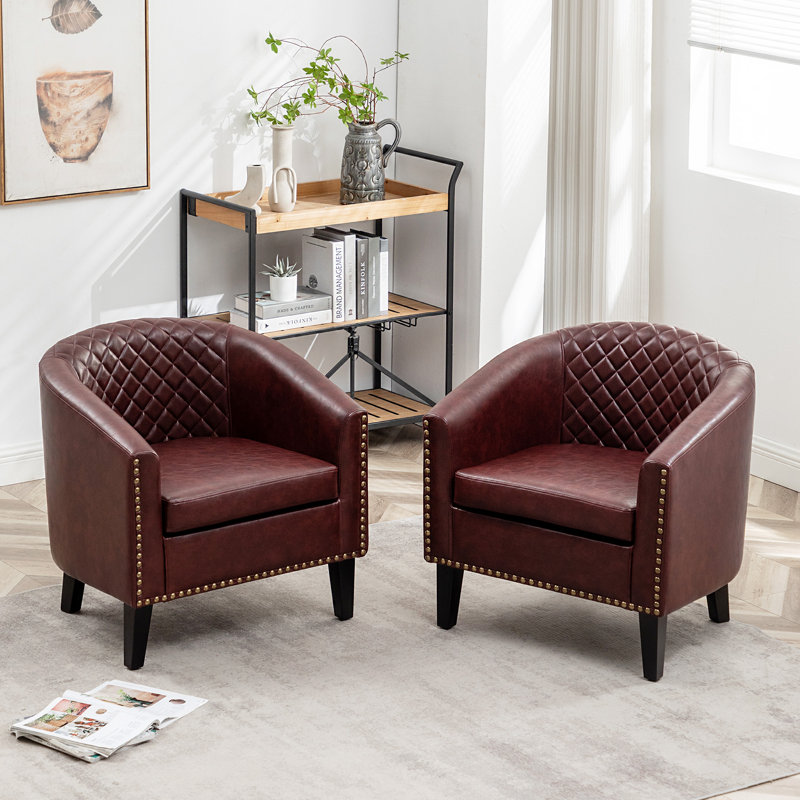 Fauteuil demi-tonneau capitonné 2 pièces Oscar, Similicuir rouge