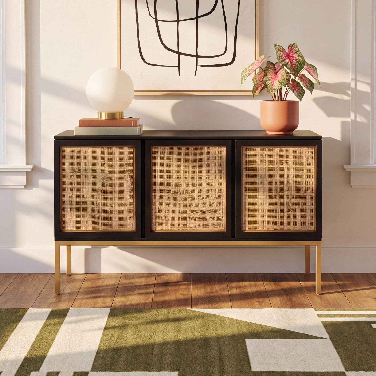 Ehren Mahogany Sideboard, Black/Gold