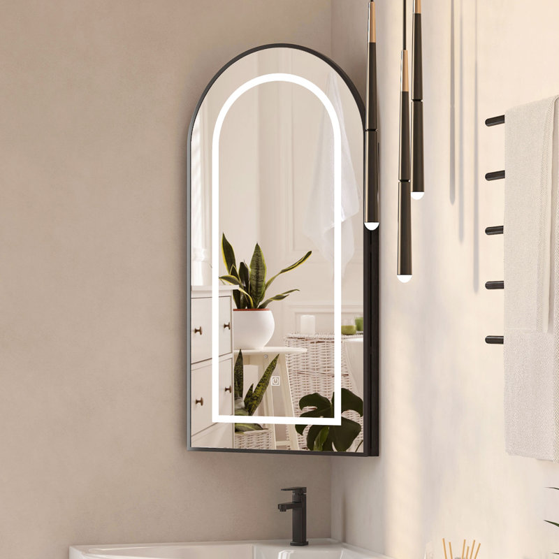 Aishwarya  Vintage Arched Bathroom Mirror Cabinet 40x80cm, 4 Shelf, Black