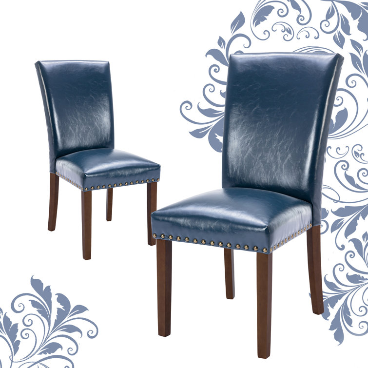 Modern Blue PU Leather High Back Dining Chair Upholstered Side