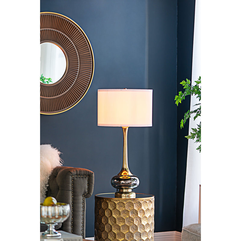 Stylish Glass Drum Shade Table Lamp With Aluminum Base